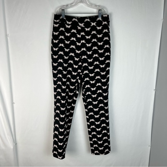 Kate Spade Black Butterfly Print Ankle Cropped Crepe Slack Hidden Zip Slacks 0 - Picture 2 of 7